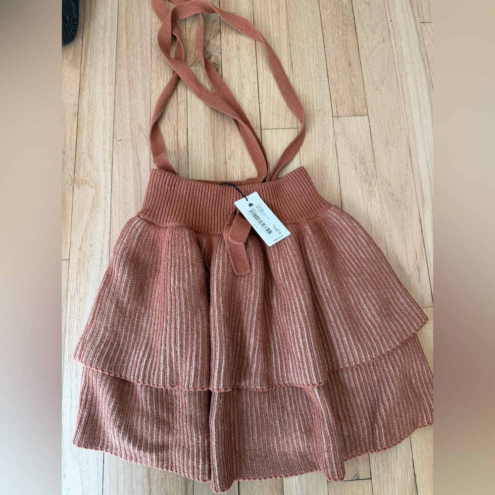 Kids Tiered Knit Dress with Shoulder Ties - Rust